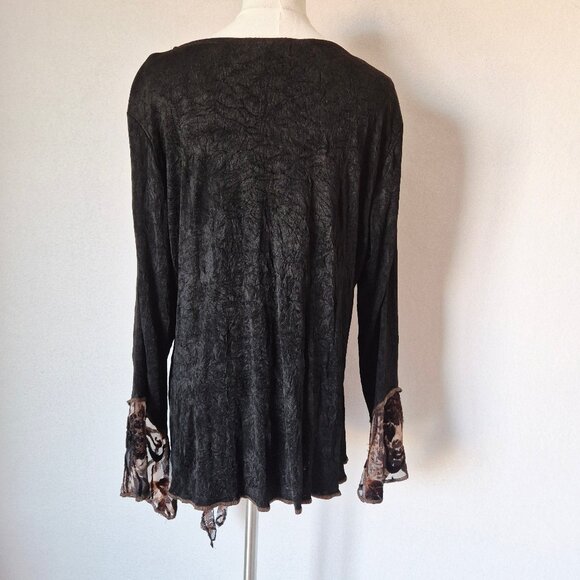 Vintage Spencer Alexis USA Slinky Beaded Asymmetrical Hem Top Long Sleeve Black - Picture 7 of 14